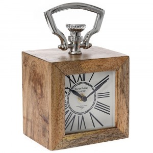 Настолен часовник от масивно дърво и инокс, 11х8х18 см