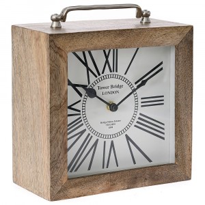 Настолен часовник от масивно дърво и инокс, 18х9х20 см