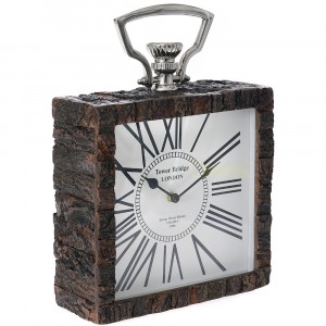 Настолен часовник от  дърво и инокс, 22х8х32 см