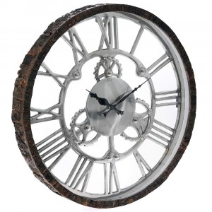 Стенен часовник от дърво и инокс, Ф48 см