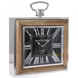 Стенен часовник от масивно дърво и инокс, 41х44 см