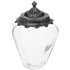 Буркан прозрачно стъкло с метален капак, сребро, Ф17х25 см