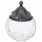 Буркан прозрачно стъкло с метален капак, сребро, Ф19х22 см