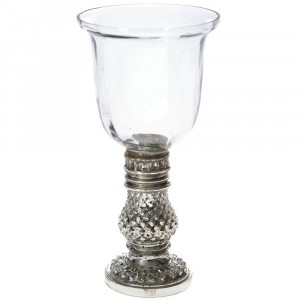 Стъклен свещник със сребърна основа, Ф11х21 см