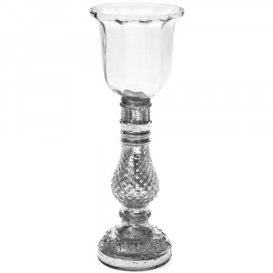 Стъклен свещник със сребърна основа, Ф11х31 см