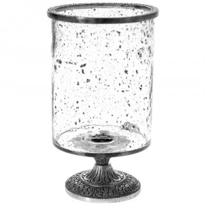 Стъклен свещник с метална декорация, Ф14х24 см