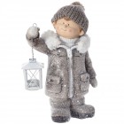 Фигурка момче със светилник, поли, светло кафяво, 25х18х38 см