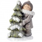 Фигурка момче с елха, светеща, поли, светло кафяво, 35х22х45 см