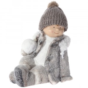 Фигурка момче със снежна топка, поли, светло кафяво, 30х21х35 см