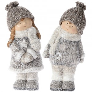 Фигурки момче и момиче, комплект, поли, светло кафяво, 11х8х22 см