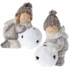 Фигурки момче и момиче със светеща топка, комплект, поли, светло кафяво, 14х8х15 см