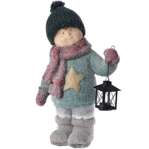 Фигурка момче със зелена шапка и светилник, поли, 31х18х48 см