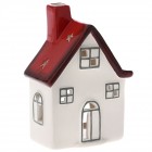 Керамичен светилник бяла къща с червен покрив, гланц, 10х7х13 см