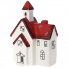 Керамичен светилник бяла къща с червен покрив, гланц, 12х8х18 см