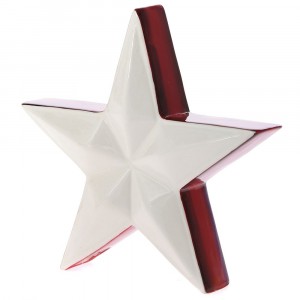 Керамична звезда бяла с червен кант, гланц, 16х16 см