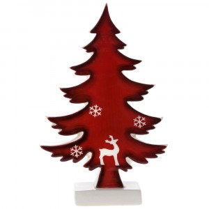 Керамична елха гланц, бяло и червено , 12х3х19 см