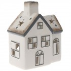 Керамичен светилник къща, гланц, бяло и сиво, 12х8х16 см