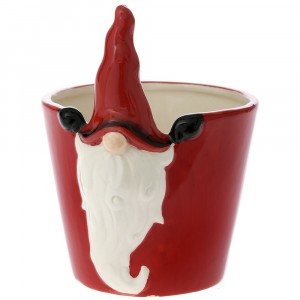 Керамична саксия Дядо Коледа гланц, бяло и червено, 13х12х15 см