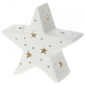Керамична светеща звезда, бяла, 15х6х14 см