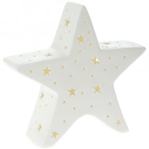 Керамична светеща звезда, бяла, 21х7х20 см