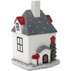 Керамичен буркан къща, гланц, бяло и сиво, 16х16х25 см