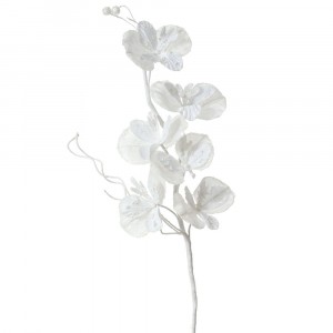 Стрък спрей орхидея, бяла с брокат, 16х77 см