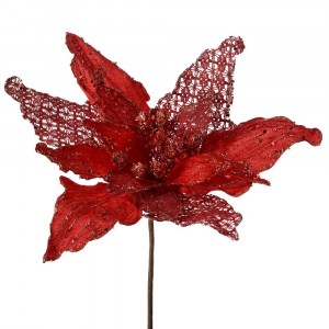 Стрък коледна звезда червена с мрежа, 34х30 см