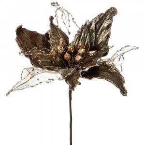 Стрък коледна звезда с органза, кафе,  34х30 см