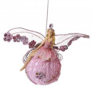 Висулка, фея върху топка, розова, 17х19 см