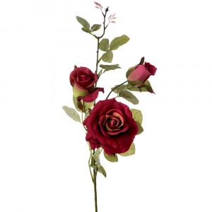 Стрък изкуствени рози, бургунди, 75 см
