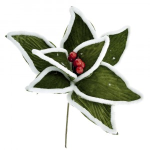 Коледна звезда, кадифе, зелена, 30 см