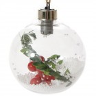 Топка светеща с вътрешна декорация, сняг и плодчета,  ф 8 см