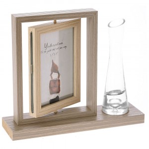 Въртяща се фото рамка със стъклена ваза, дърво, натурал, 22х19 см