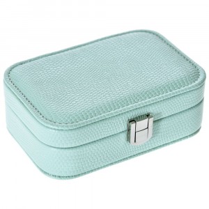 Кутия за бижута от кожа, тюркоаз, 15х10х12 см