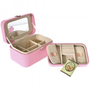 Кутия за бижута от кожа, розова, 22х15х11 см