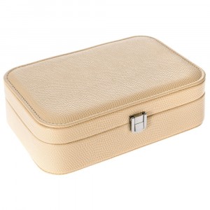 Кутия за бижута от кожа, беж, 22х15х7см