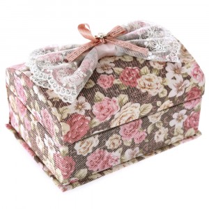 Кутия за бижута, плат, рози, розово, 14х10х7 см