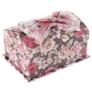 Кутия за бижута, плат, рози, розово, 17х12х10 см