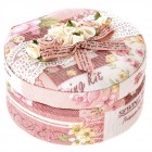 Кутия за бижута кръг, плат, рози, розово, 10х10х5 см