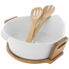 Керамична купа за салата с бамбукова подложка, Ф30 см