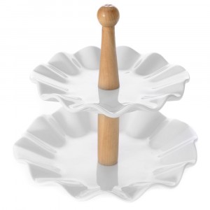 Керамичен поднос 2 -ка с бамбукова основа, Ф20/24 см