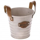Метална кофа с кожени дръжки, розова, Ф15х14 см