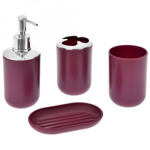 Комплект за баня пластик, 4 части, бургунди