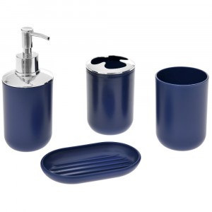Комплект за баня пластик, 4 части, тъмно синьо