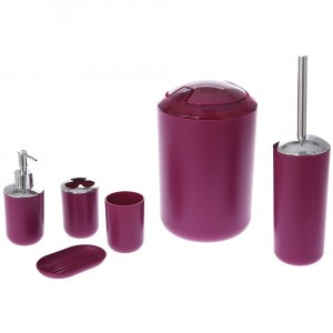 Комплект за баня, пластик, бургунди, 6 части