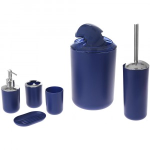 Комплект за баня, пластик, синьо, 6 части