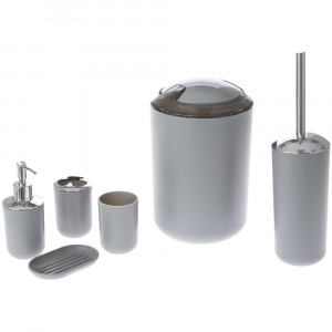 Комплект за баня пластик, 6 части, сив мат