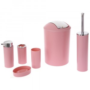 Комплект за баня пластик, 6 части, розов
