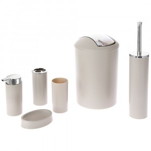 Комплект за баня пластик, 6 части, беж