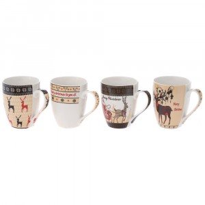 Керамична чаша с коледни елени, 4 модела, 8х11 см